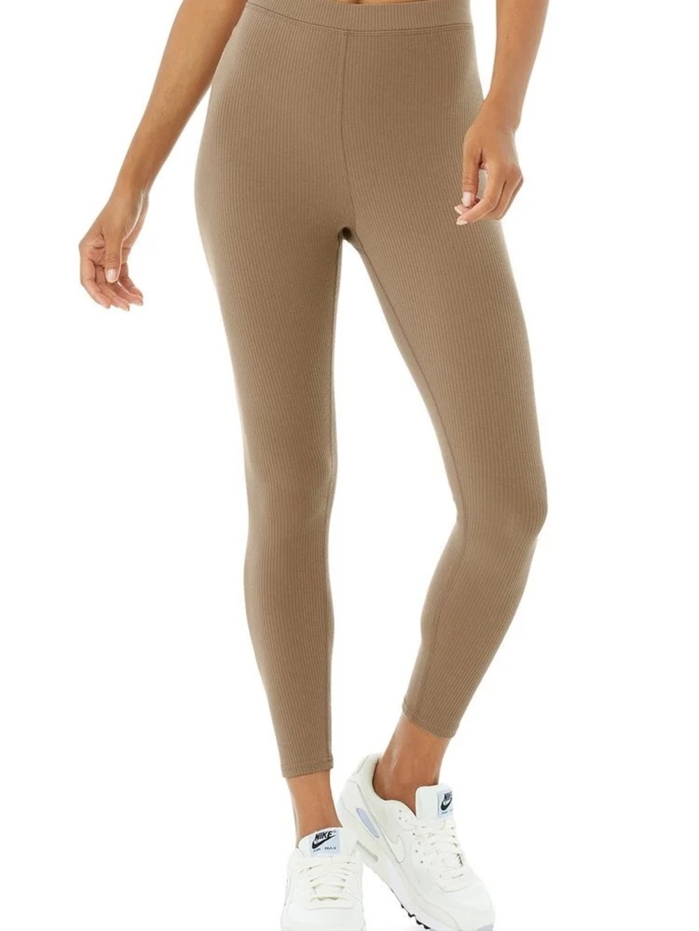 ALO Yoga Ribbed High-Waist Blissful Leggings in Taupe Brown